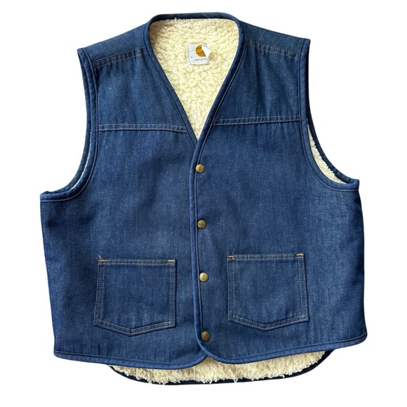 Carhartt Vintage 70s/80s Sherpa Lined Denim Vest / Made in USA - Picture 1 of 8
